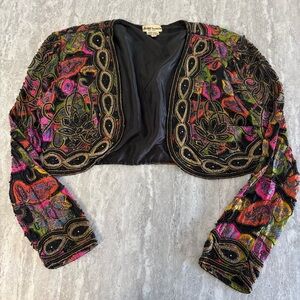 Jasdee Vintage Beaded Bolero Jacket Long Sleeve HandWork & HandPrint Style 2002